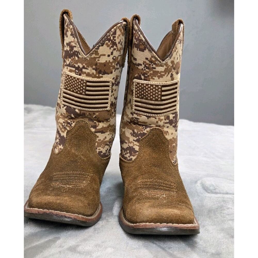 Ariat Patriot Flag Western Kids Cowboy Camo Brown Suede Boots Youth sz 12 *read - Picture 2 of 9